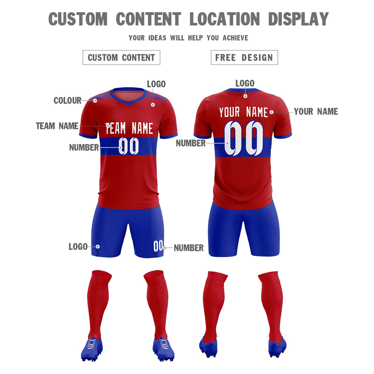 Custom Red-Royal Blue Breathable Soccer Sets Jersey