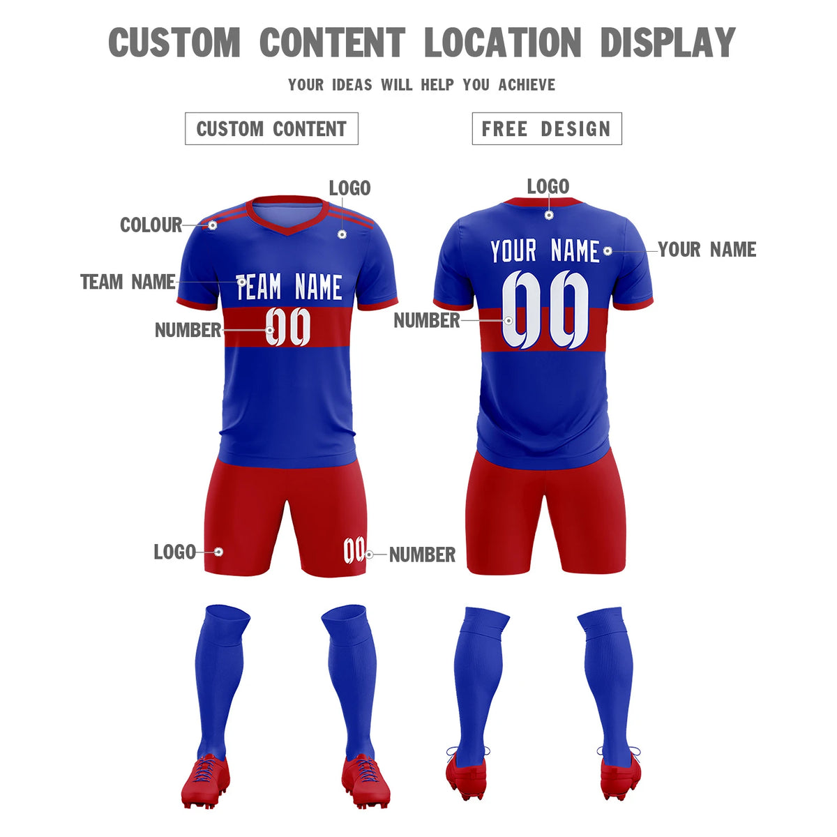 Custom Royal Blue-Red Breathable Soccer Sets Jersey