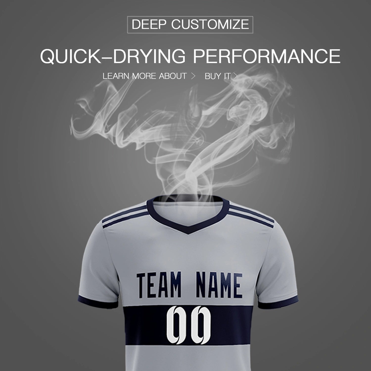 Custom Gray Navy Breathable Soccer Sets Jersey