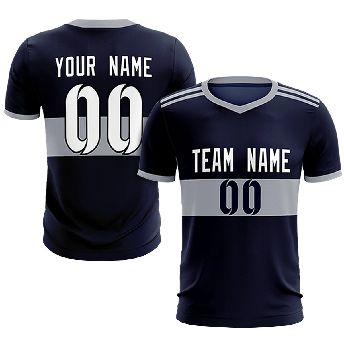 Custom Navy Gray Breathable Soccer Sets Jersey