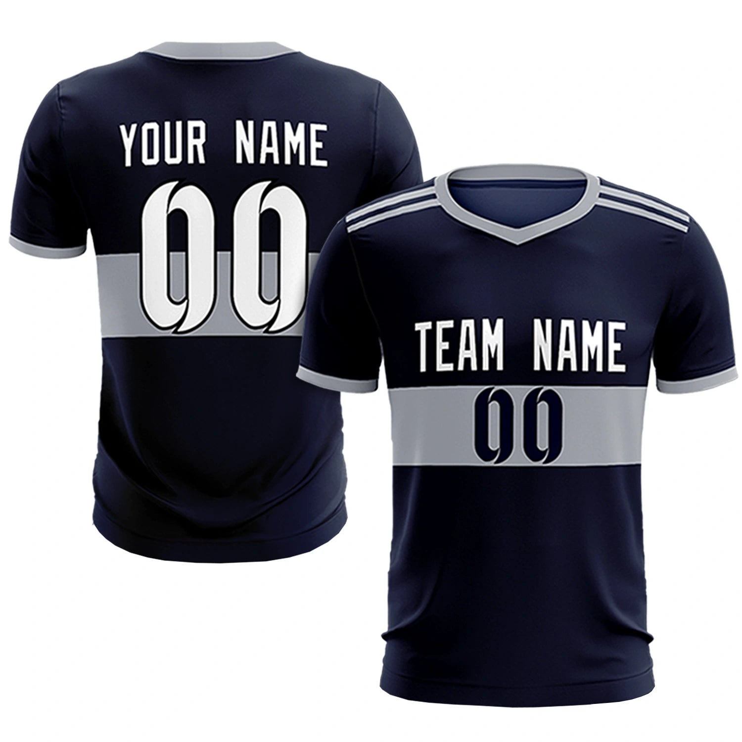 Custom Navy Gray Breathable Soccer Sets Jersey