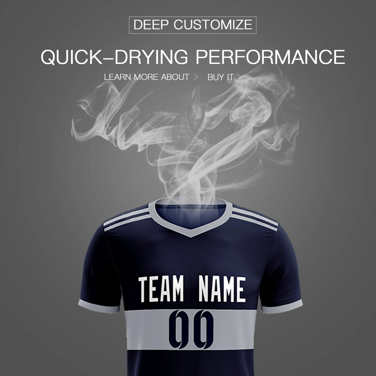 Custom Navy Gray Breathable Soccer Sets Jersey