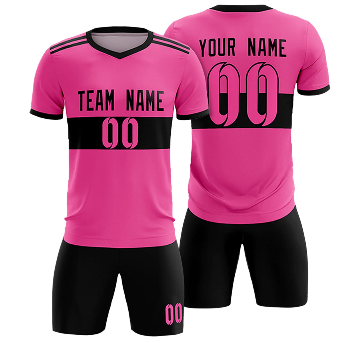 Custom Pink Black Breathable Soccer Sets Jersey
