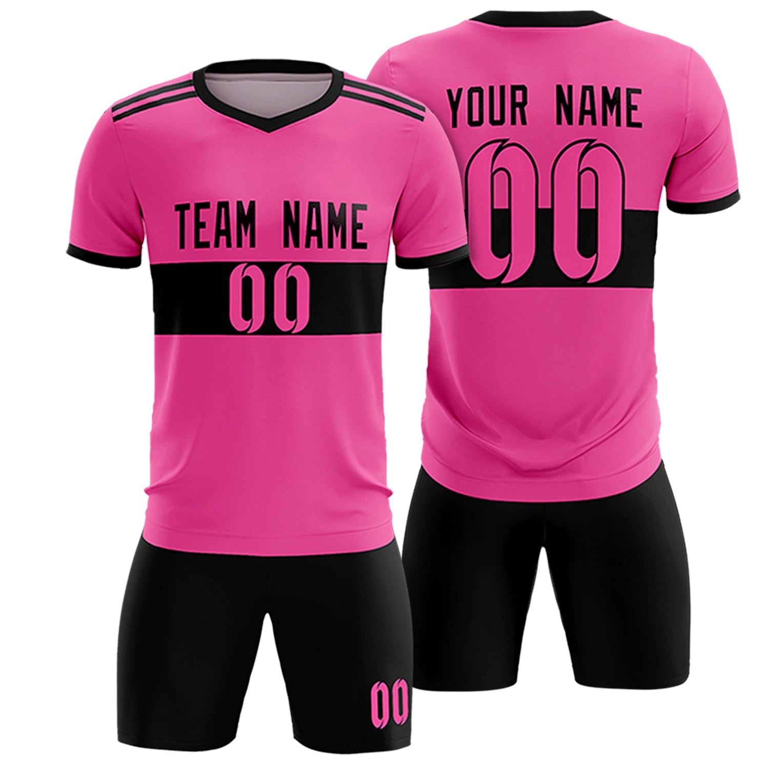 Custom Pink Black Breathable Soccer Sets Jersey