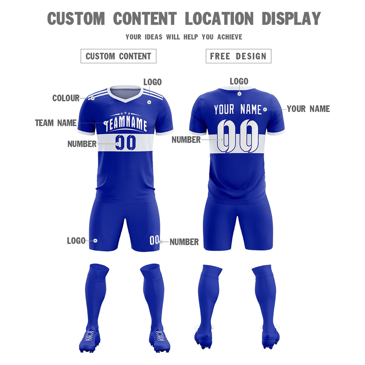 Custom Royal Blue-White Breathable Soccer Sets Jersey