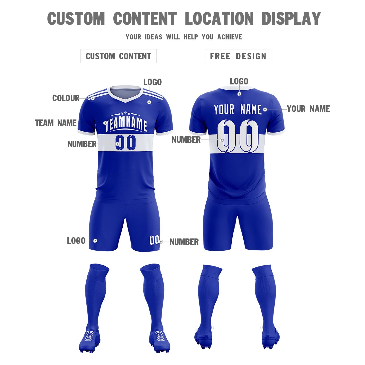 Custom Royal Blue-White Breathable Soccer Sets Jersey