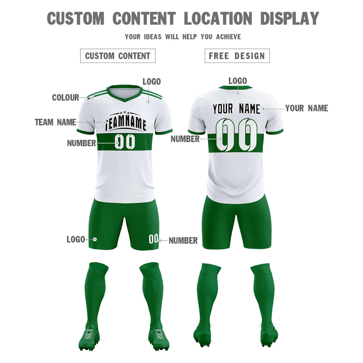 Custom White-Kelly Green Breathable Soccer Sets Jersey