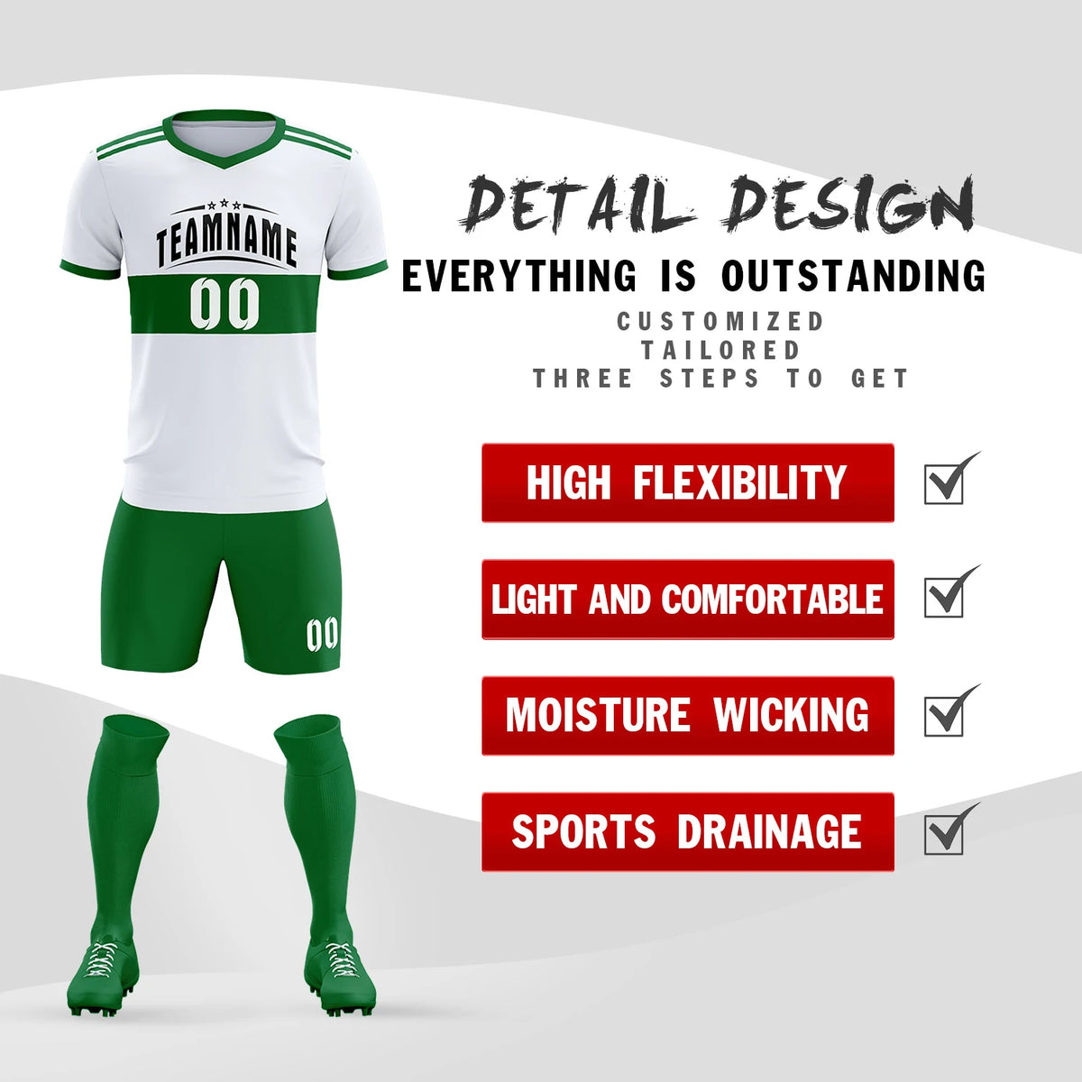 Custom White-Kelly Green Breathable Soccer Sets Jersey