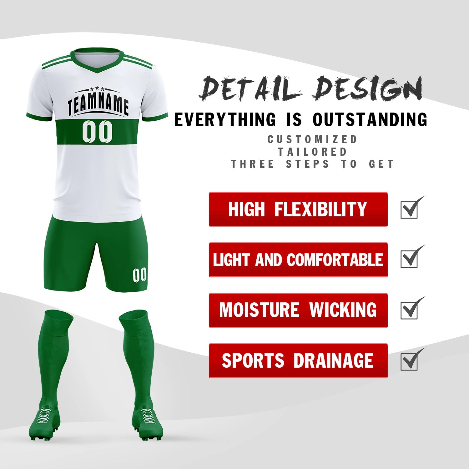 Custom White-Kelly Green Breathable Soccer Sets Jersey