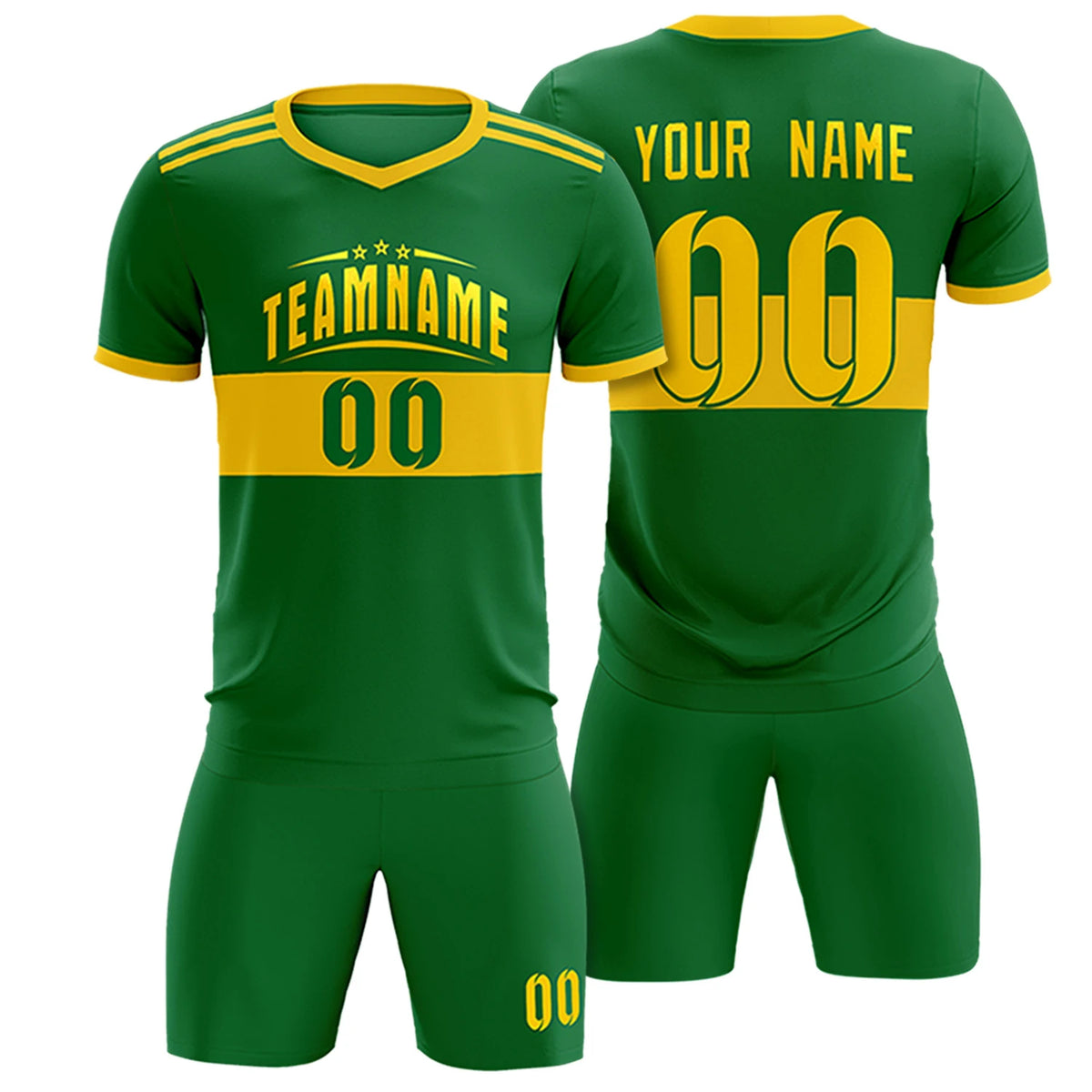 Custom Kelly Green-Gold 01 Breathable Soccer Sets Jersey