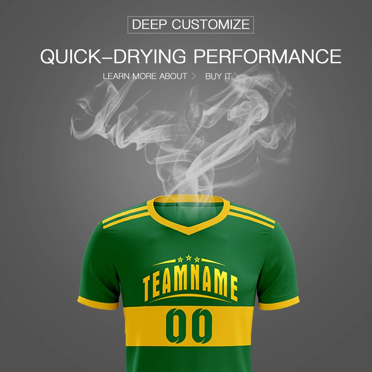 Custom Kelly Green-Gold 01 Breathable Soccer Sets Jersey