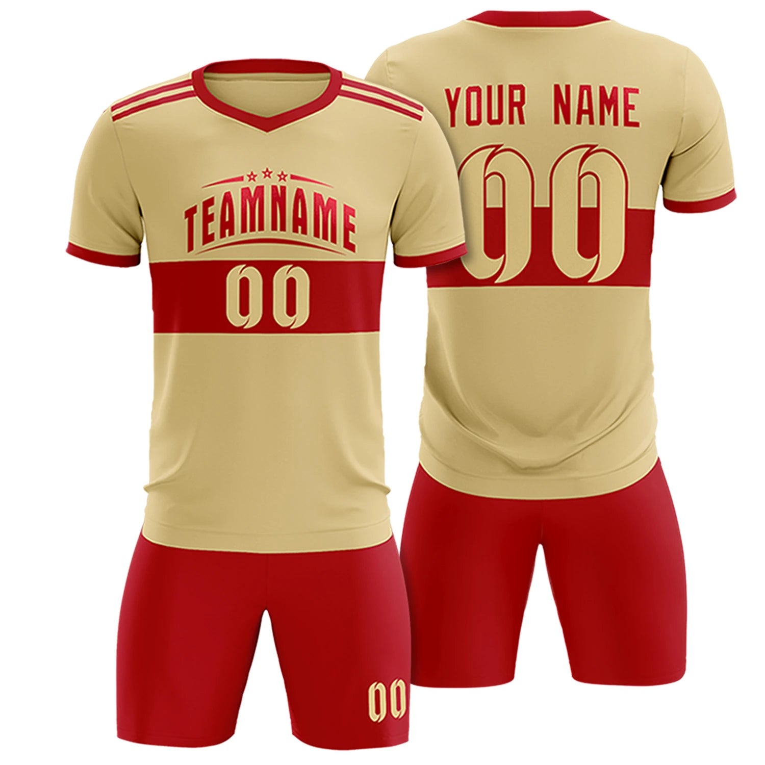 Custom Khaki Red Breathable Soccer Sets Jersey