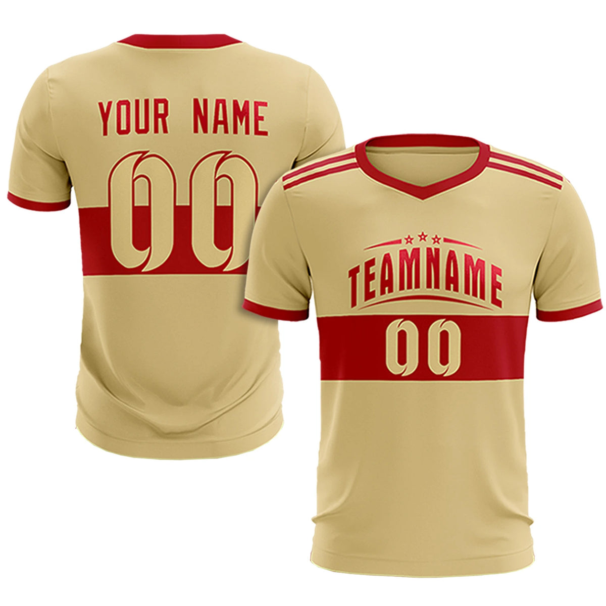 Custom Khaki Red Breathable Soccer Sets Jersey