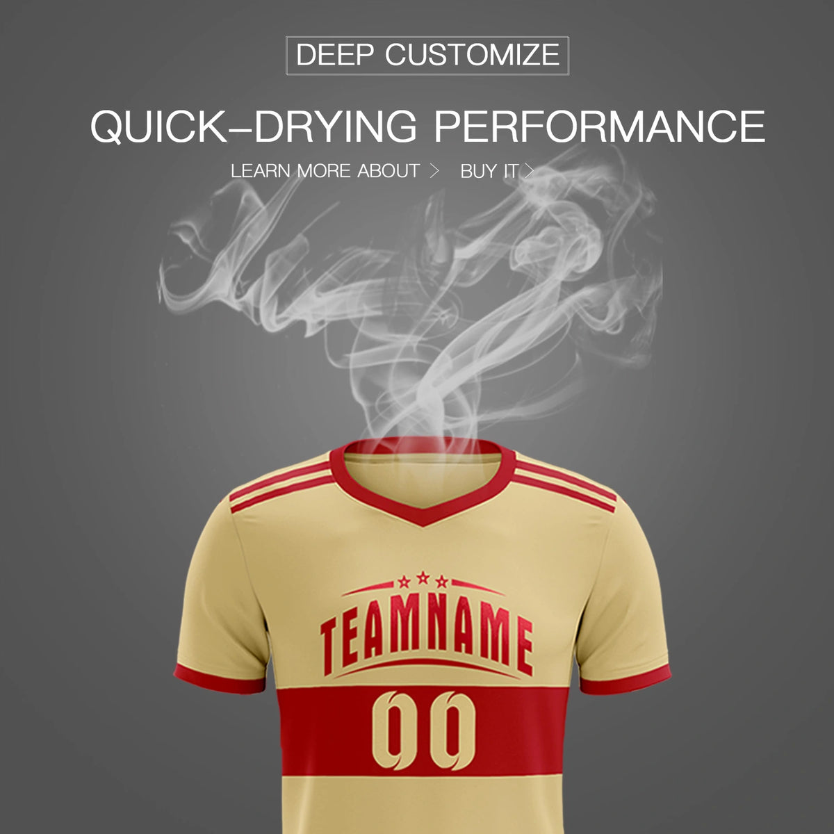 Custom Khaki Red Breathable Soccer Sets Jersey