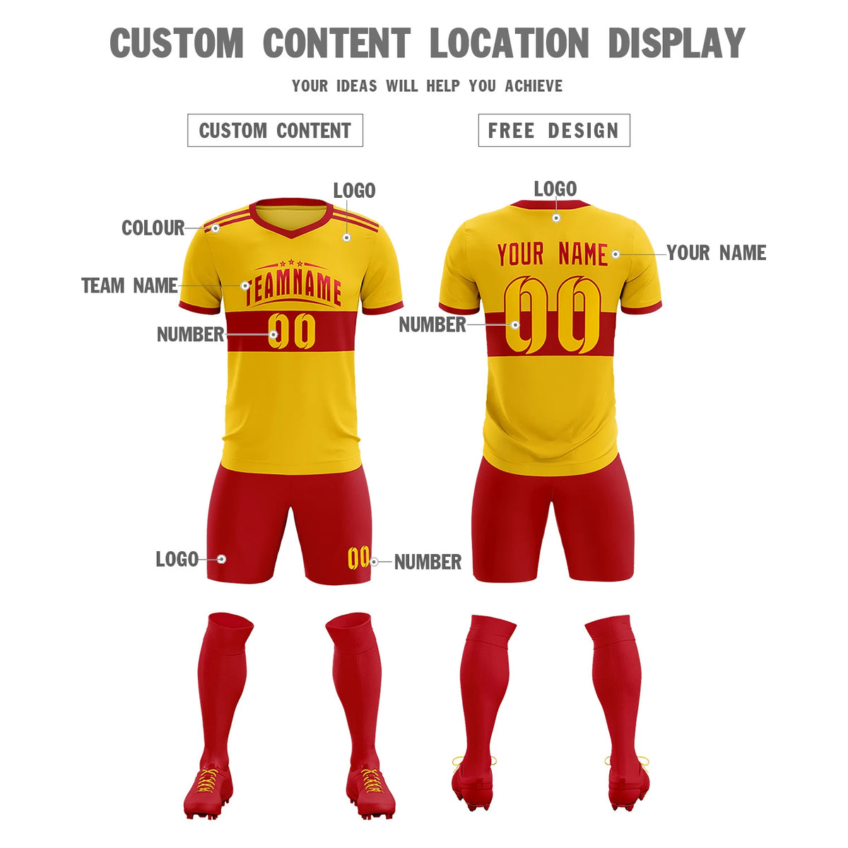 Custom Gold01 Red Breathable Soccer Sets Jersey