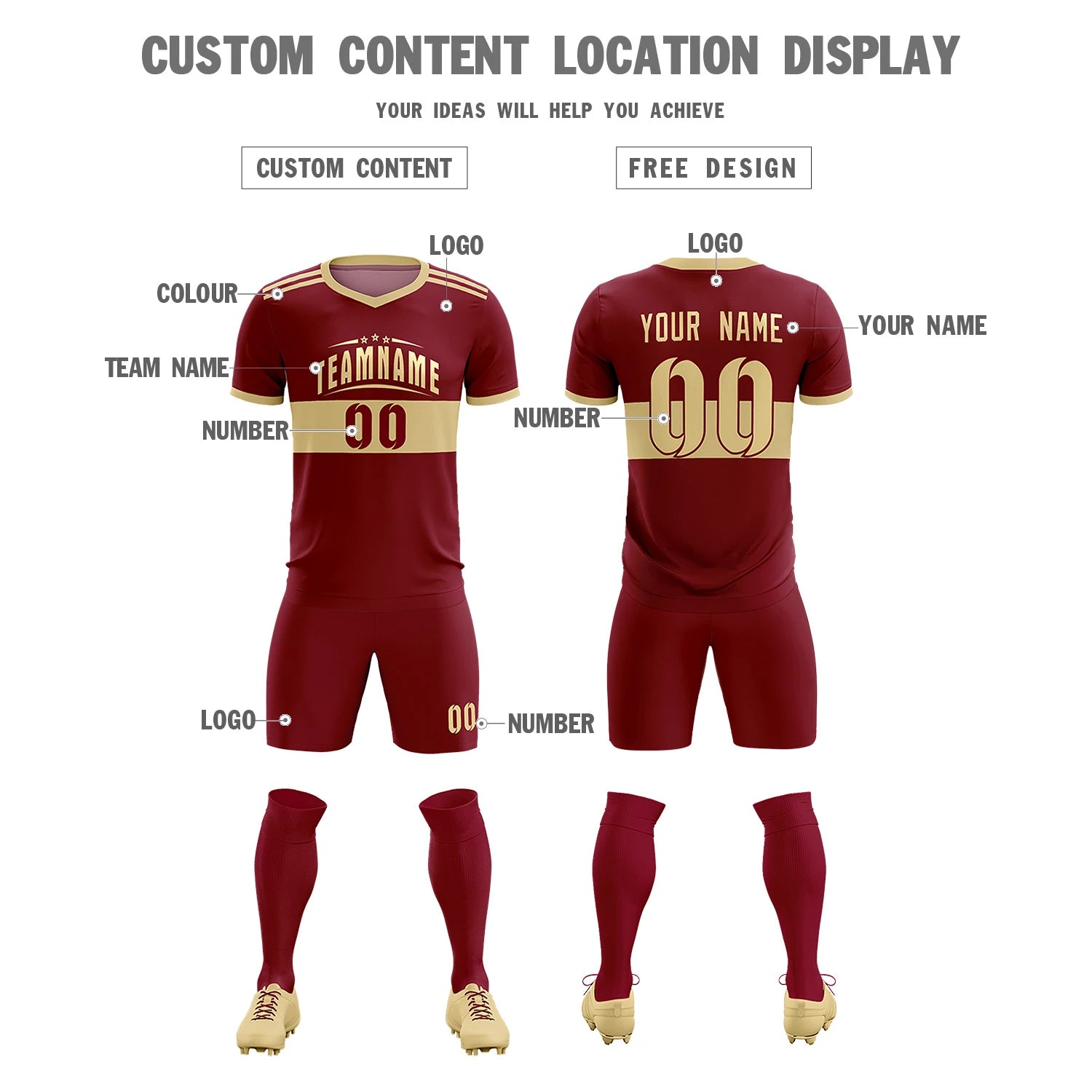 Custom Crimson Khaki Breathable Soccer Sets Jersey