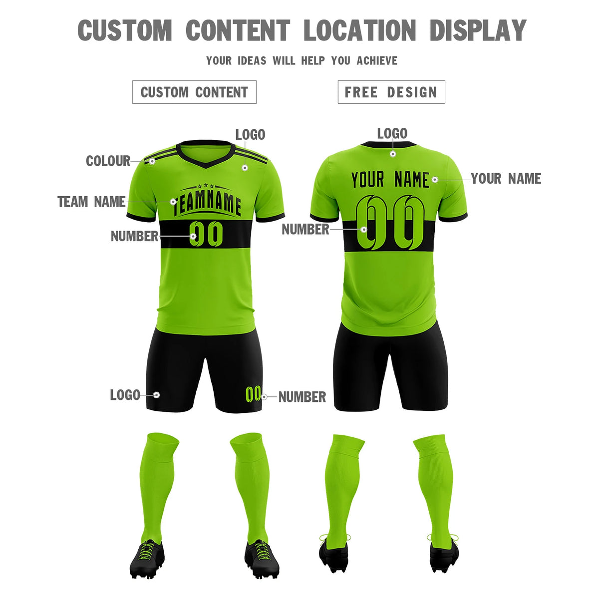 Custom Neon Green-Black Breathable Soccer Sets Jersey