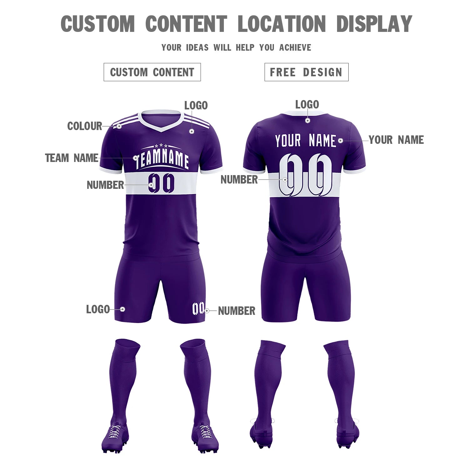 Custom Purple White Breathable Soccer Sets Jersey