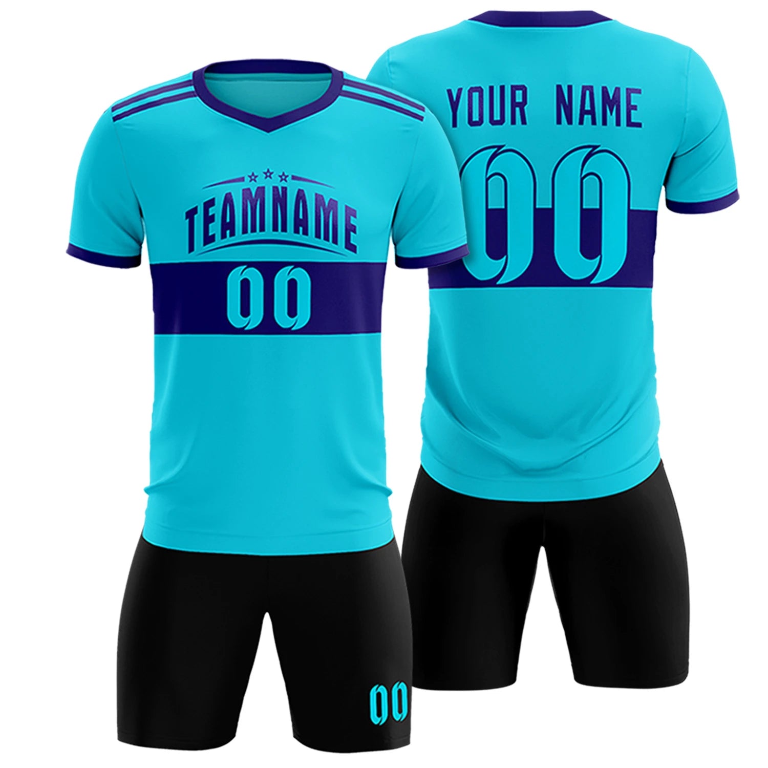 Custom Sky Blue-Black Breathable Soccer Sets Jersey