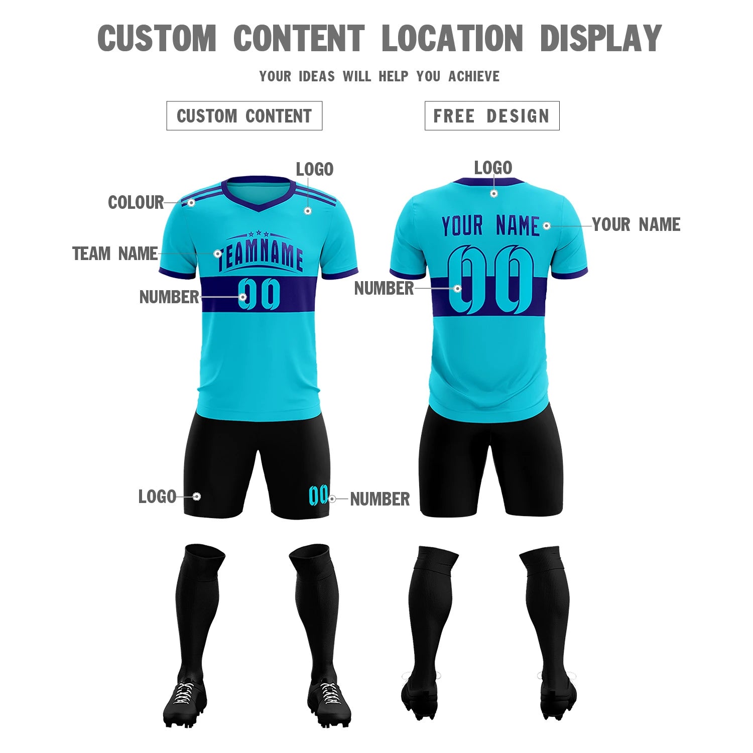 Custom Sky Blue-Black Breathable Soccer Sets Jersey
