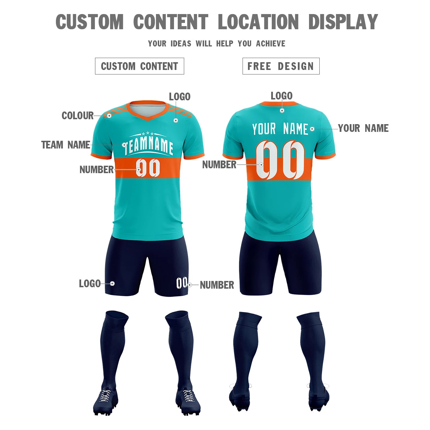 Custom Bright Green-Navy Breathable Soccer Sets Jersey