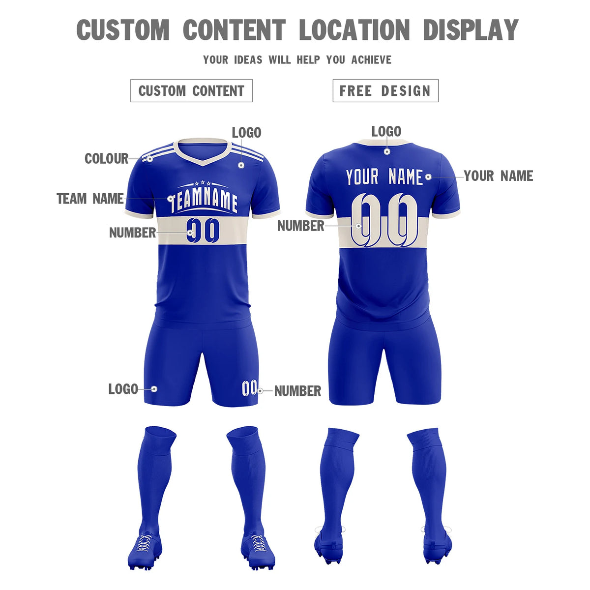 Custom Royal Blue-Khaki Breathable Soccer Sets Jersey