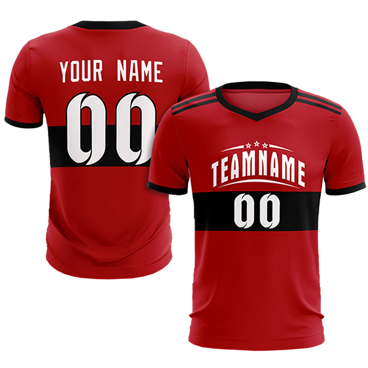 Custom Red Black Breathable Soccer Sets Jersey