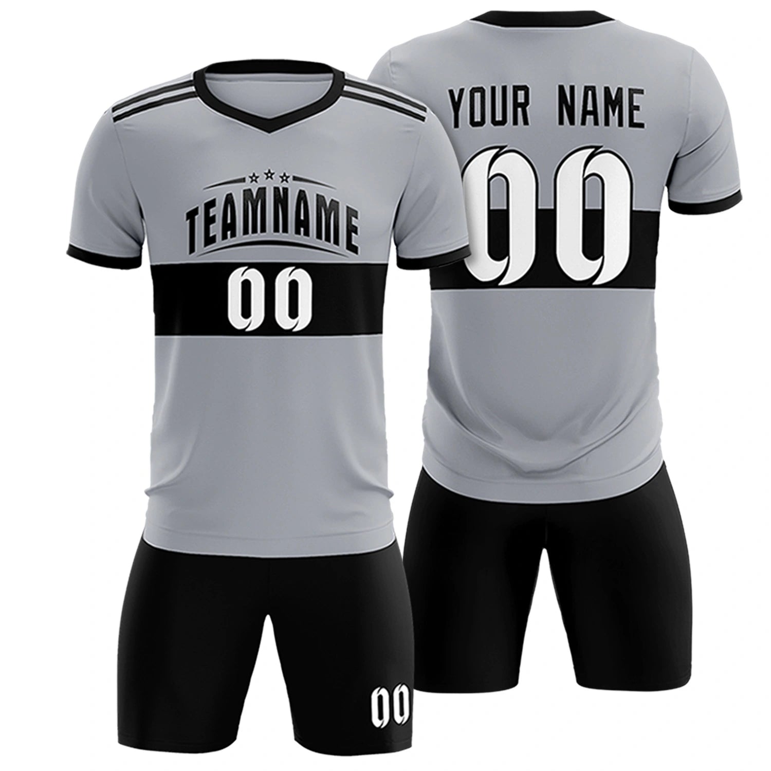 Custom Gray Black Breathable Soccer Sets Jersey