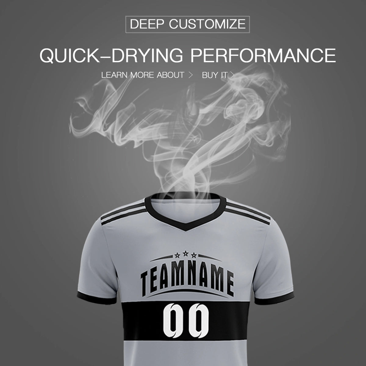 Custom Gray Black Breathable Soccer Sets Jersey