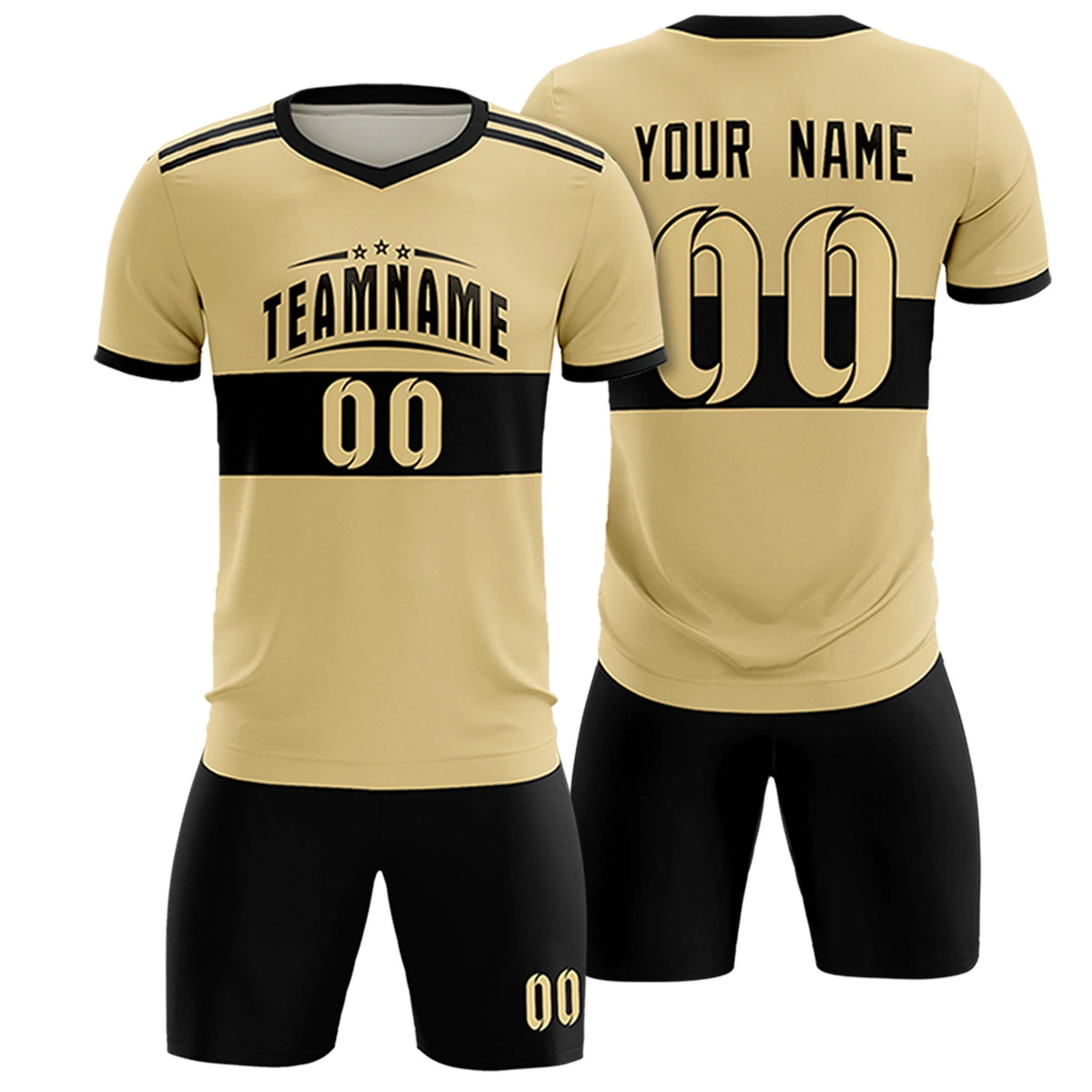 Custom Khaki Black Breathable Soccer Sets Jersey