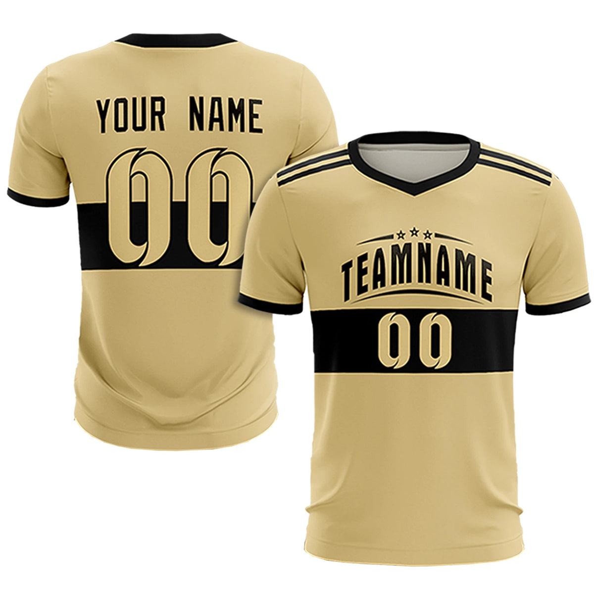 Custom Khaki Black Breathable Soccer Sets Jersey
