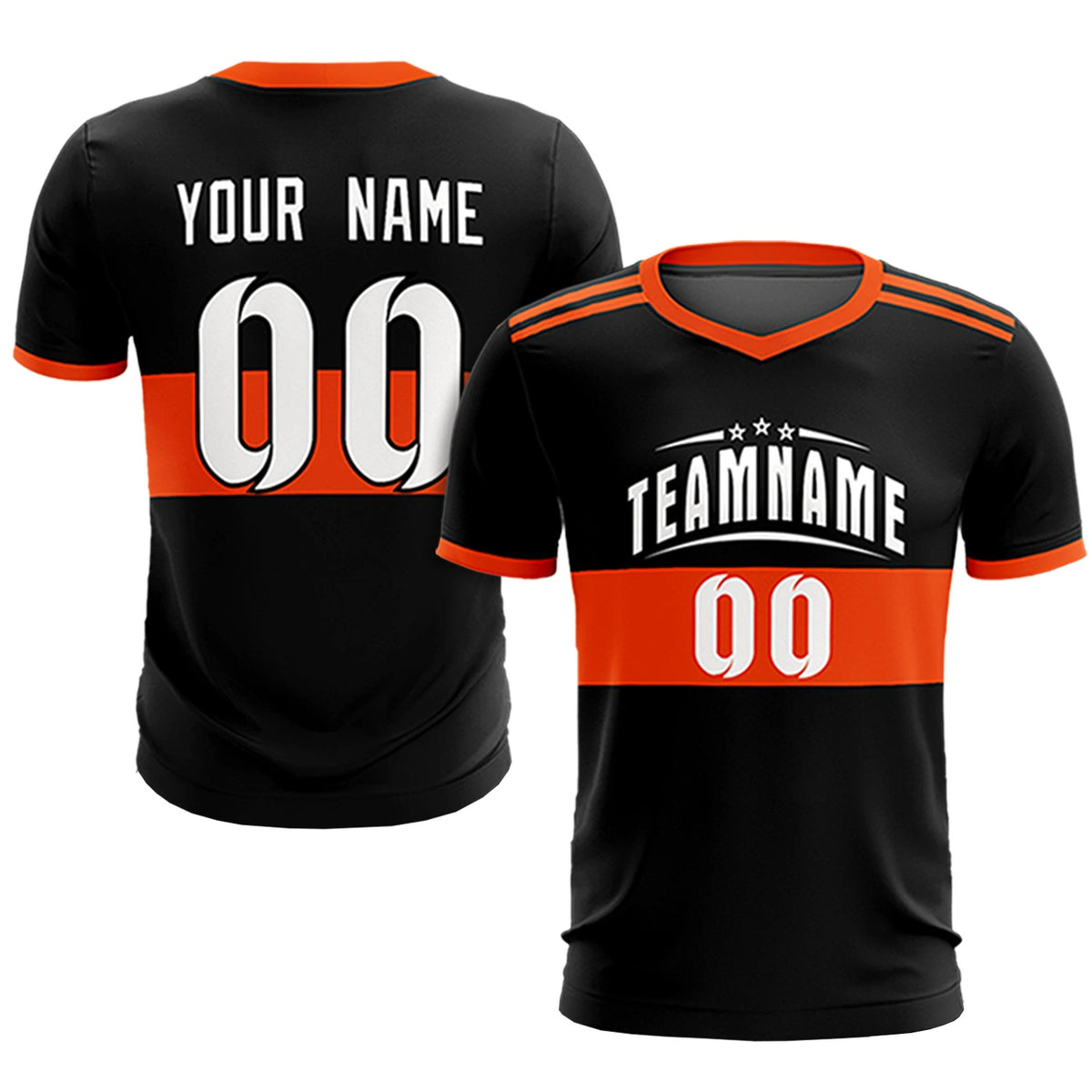Custom Black Orange Breathable Soccer Sets Jersey