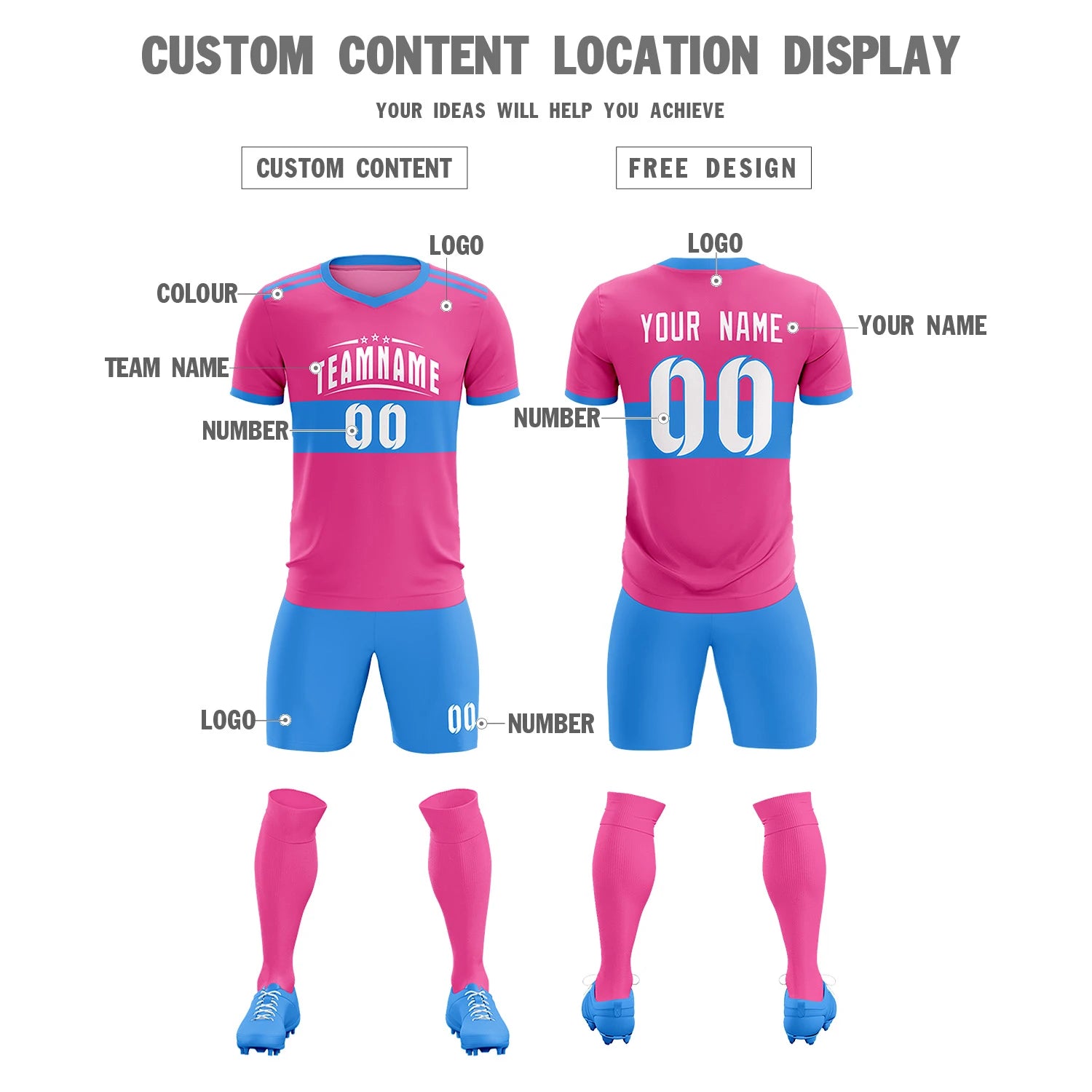 Custom Pink-Powder Blue Breathable Soccer Sets Jersey