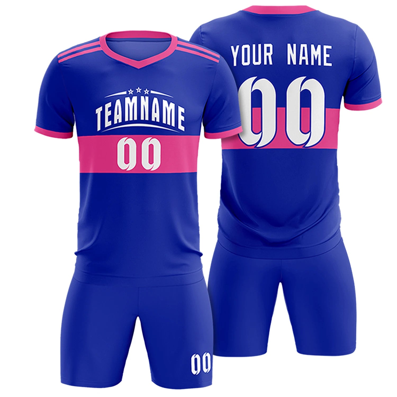 Custom Royal Blue-Pink Breathable Soccer Sets Jersey