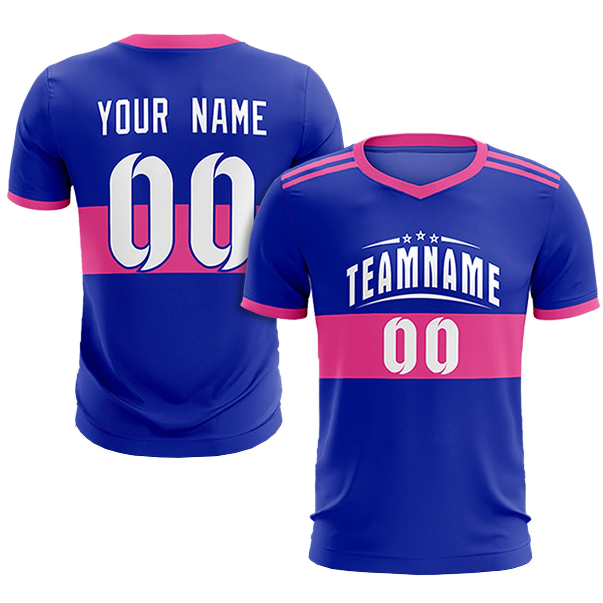 Custom Royal Blue-Pink Breathable Soccer Sets Jersey