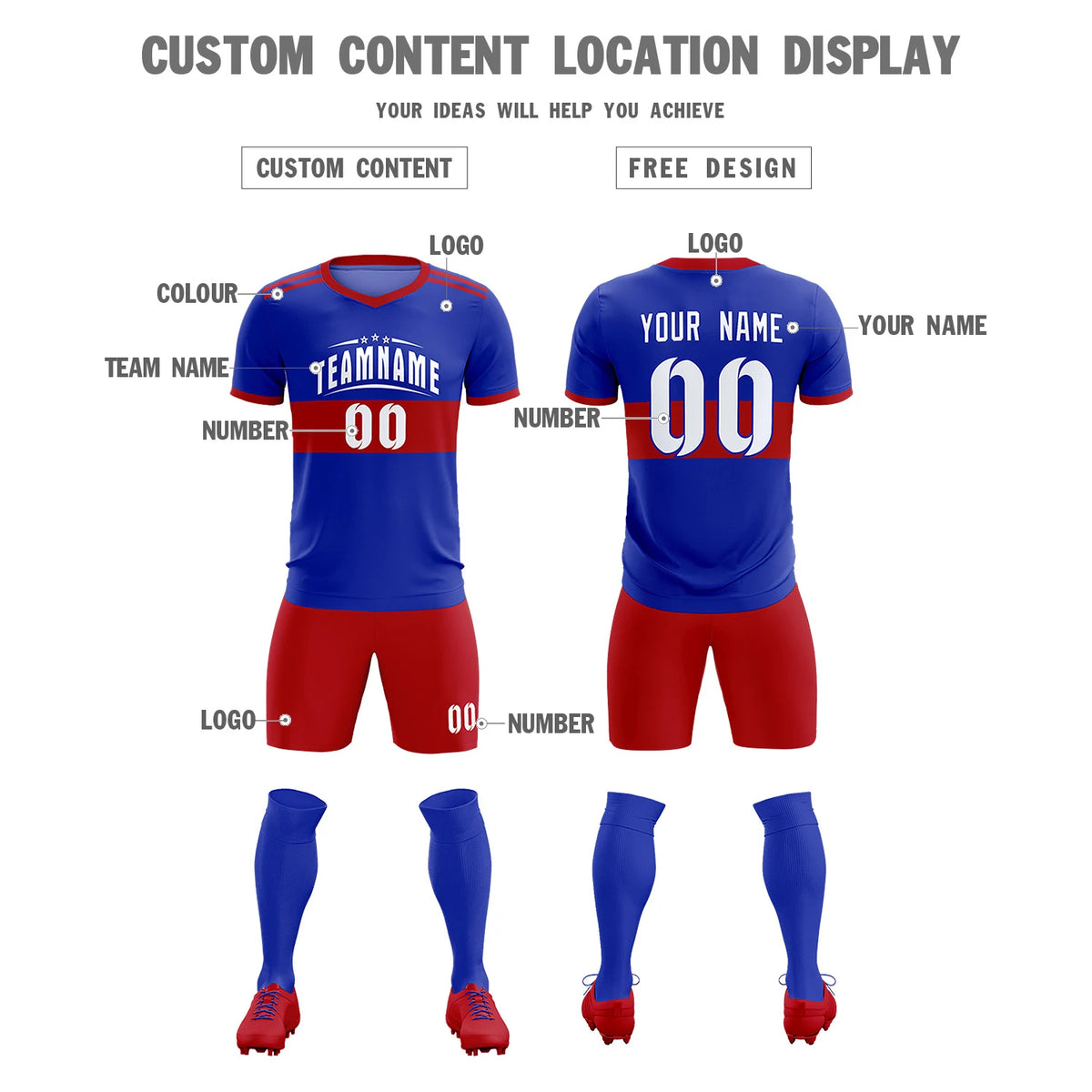 Custom Royal Blue-Red Breathable Soccer Sets Jersey