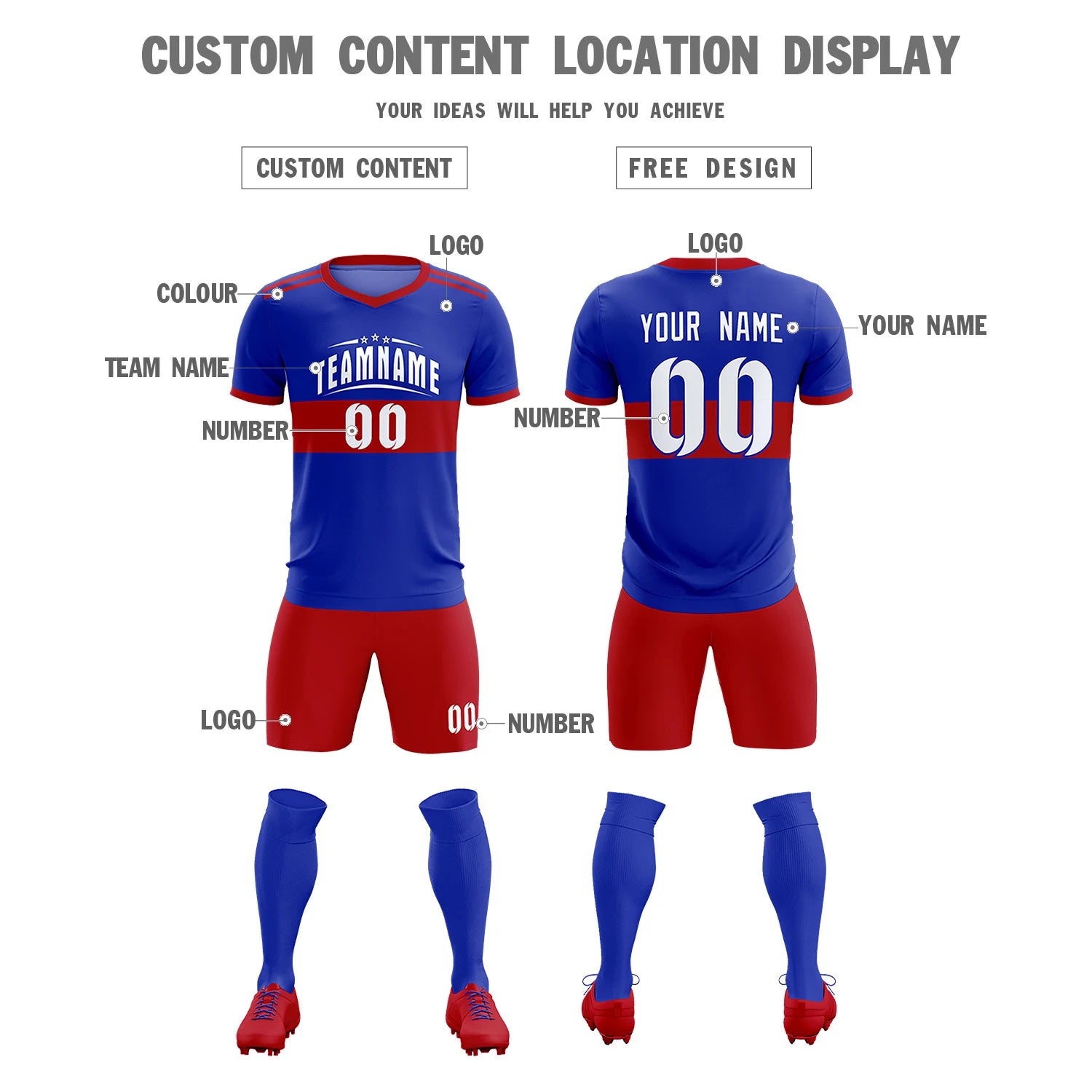 Custom Royal Blue-Red Breathable Soccer Sets Jersey