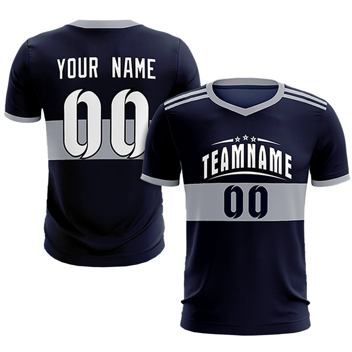 Custom Navy Gray Breathable Soccer Sets Jersey