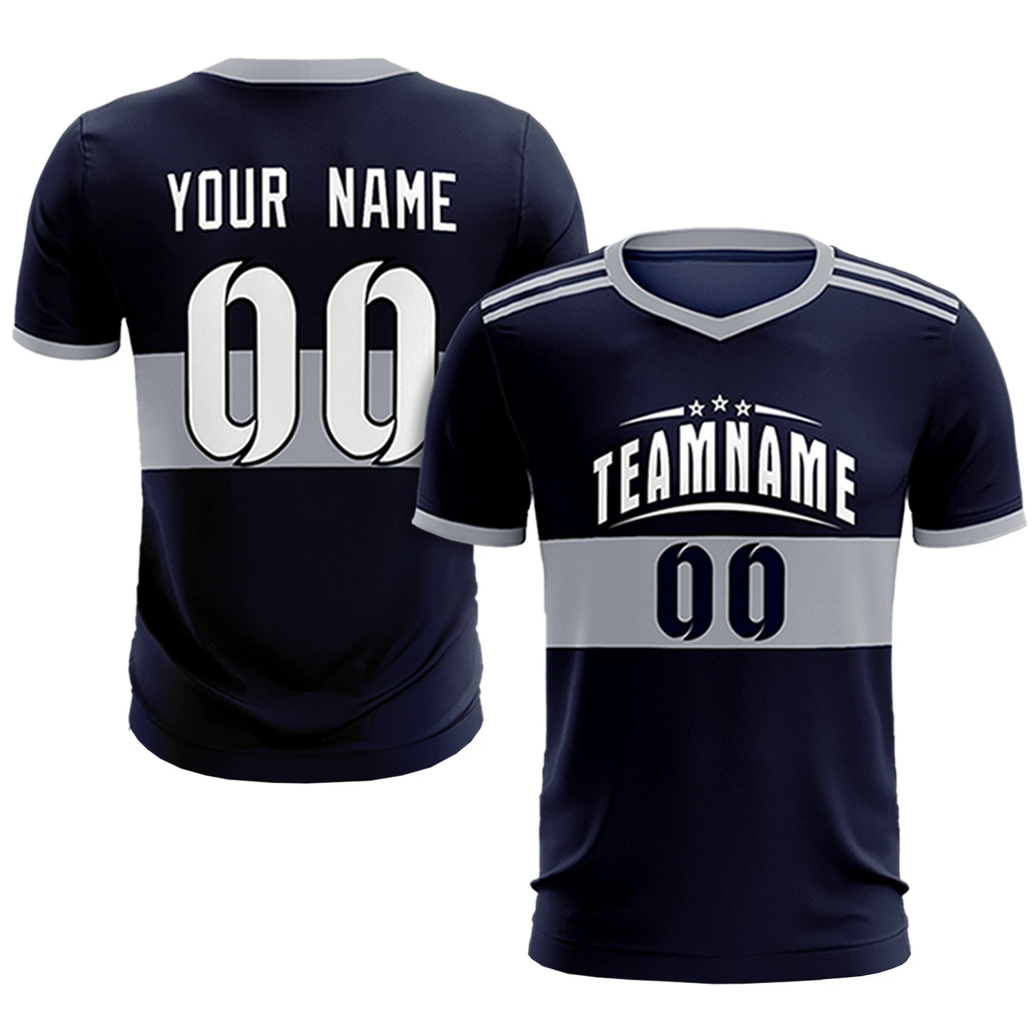 Custom Navy Gray Breathable Soccer Sets Jersey