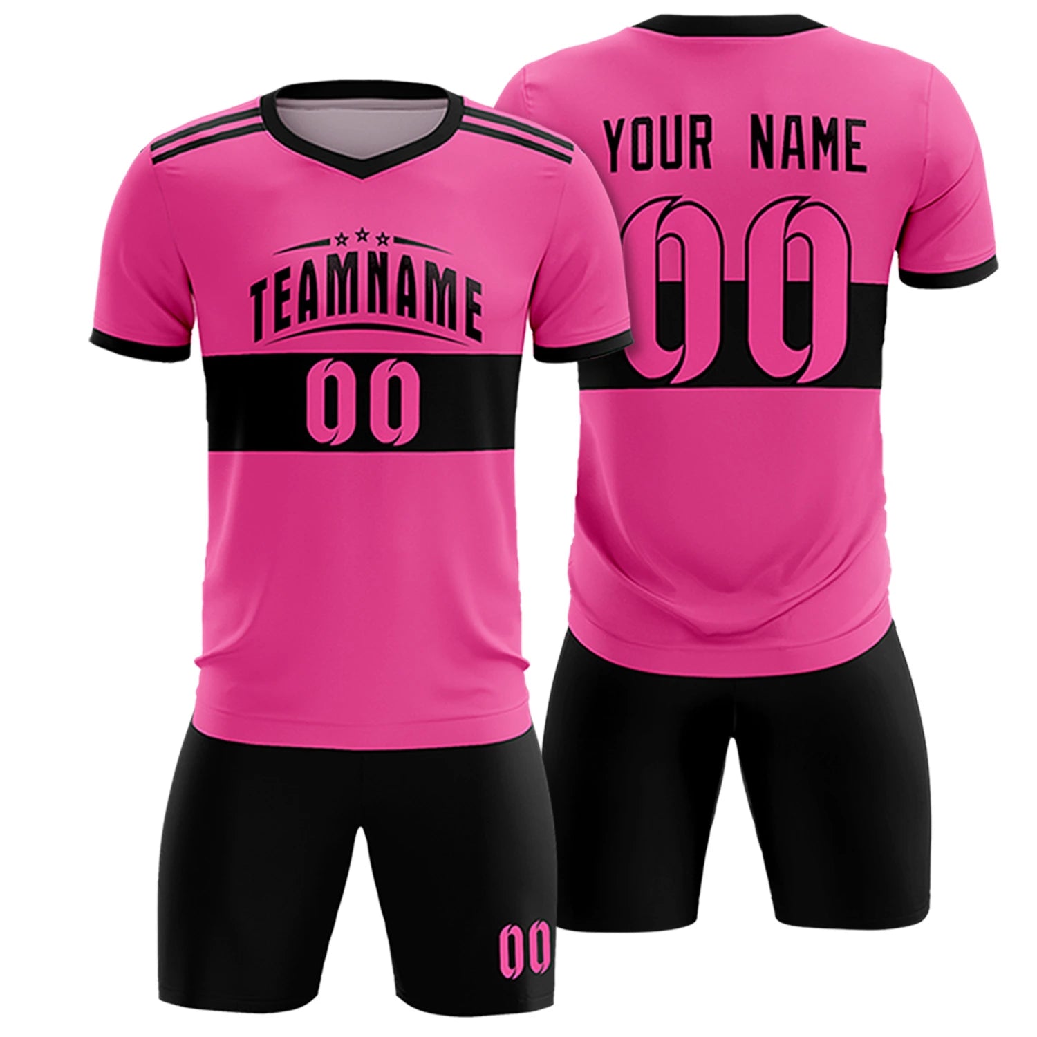 Custom Pink Black Breathable Soccer Sets Jersey