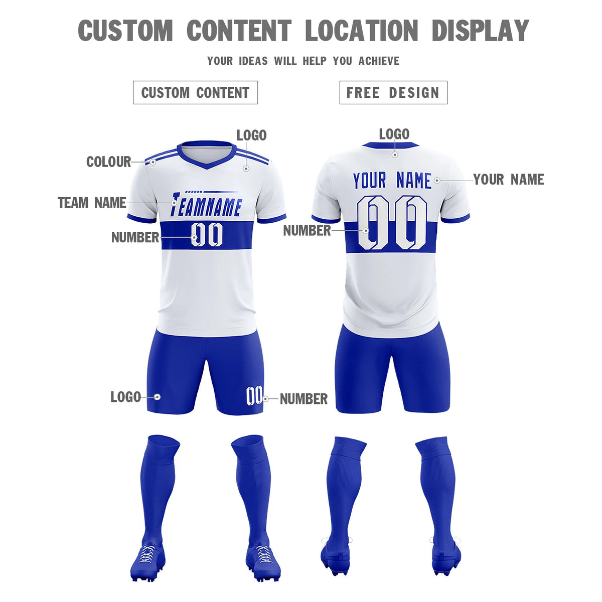 Custom White-Royal Blue Breathable Soccer Sets Jersey