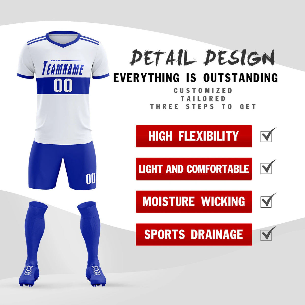 Custom White-Royal Blue Breathable Soccer Sets Jersey