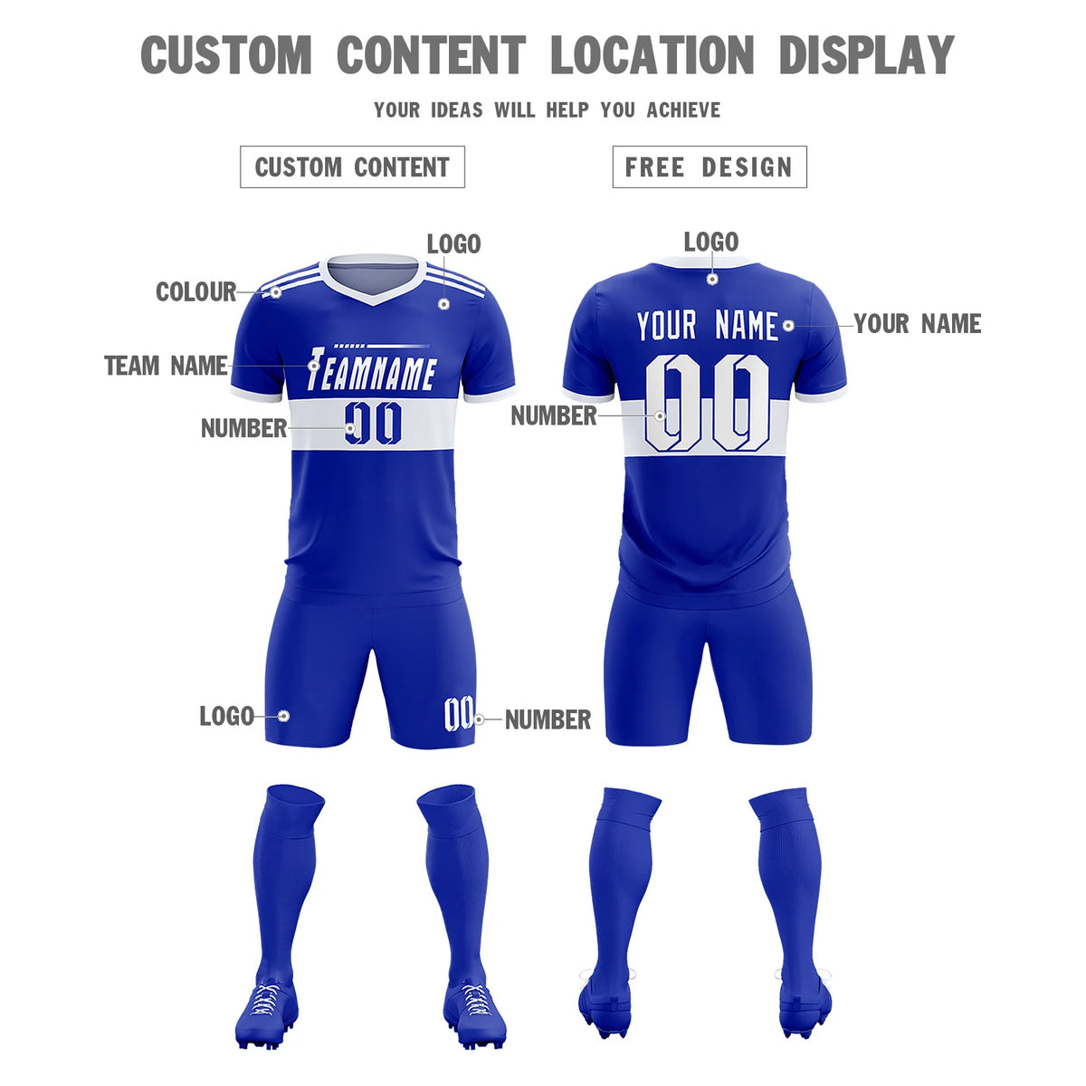 Custom Royal Blue-White Breathable Soccer Sets Jersey