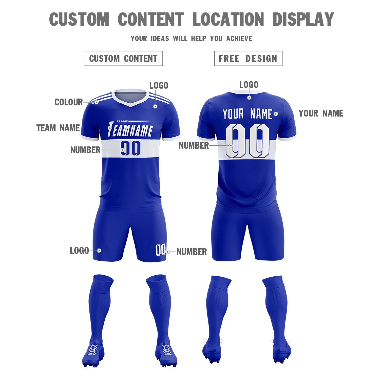 Custom Royal Blue-White Breathable Soccer Sets Jersey