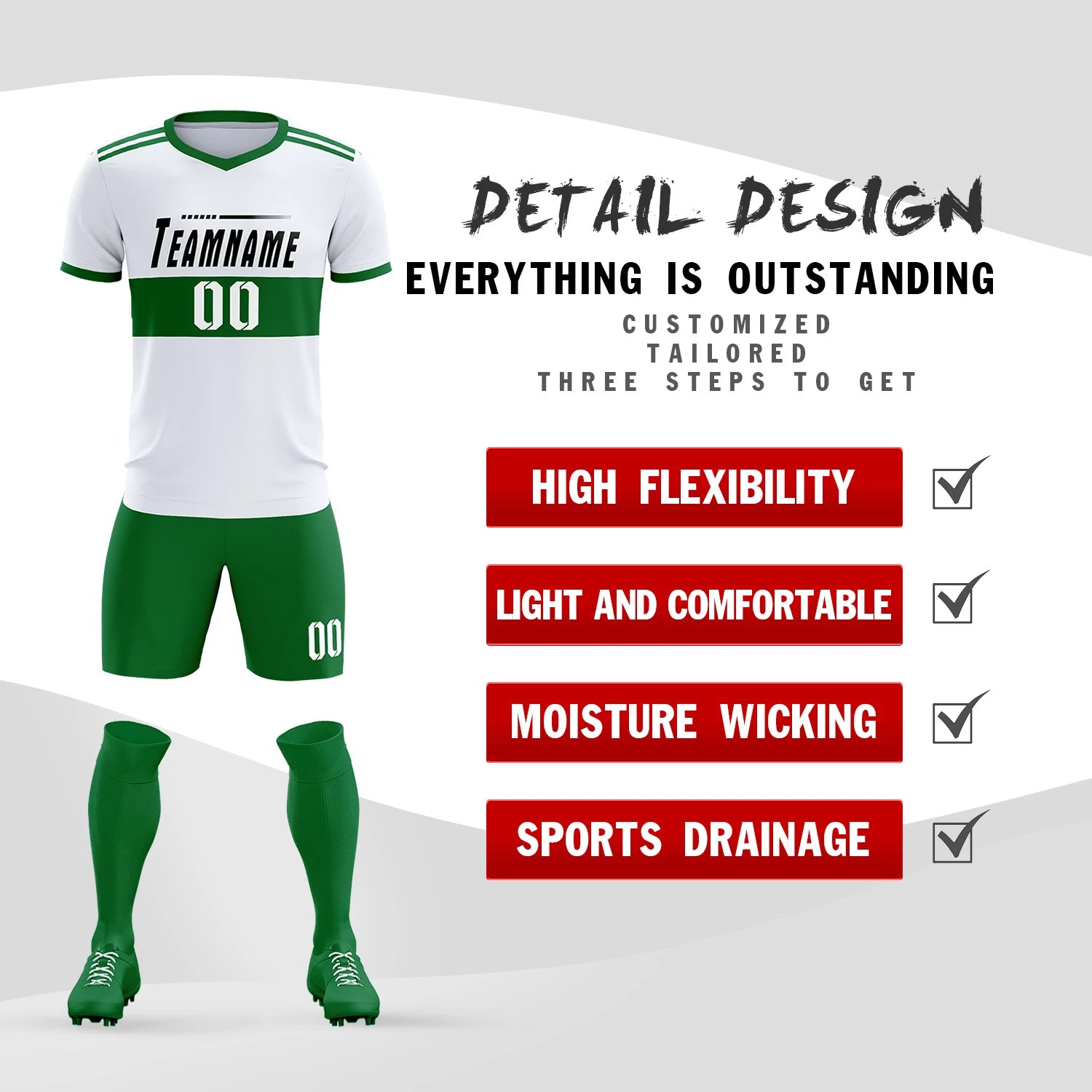 Custom White-Kelly Green Breathable Soccer Sets Jersey
