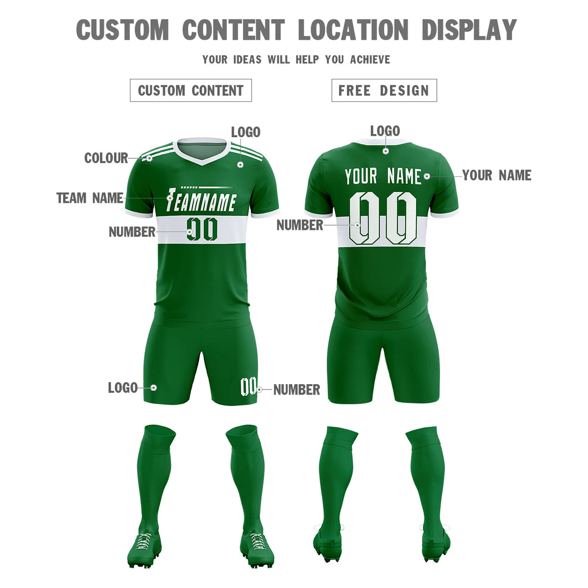 Custom Kelly Green-White Breathable Soccer Sets Jersey