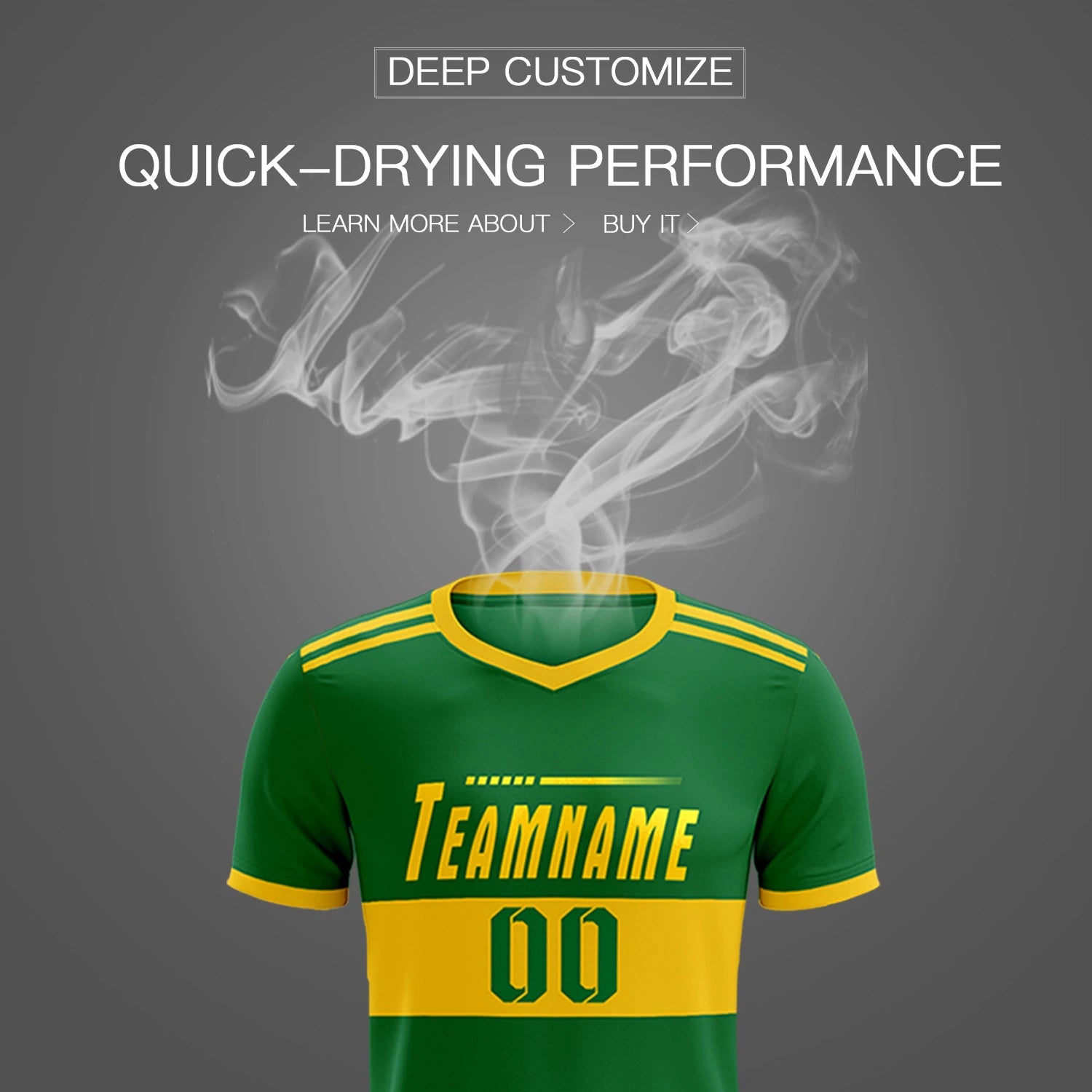 Custom Kelly Green-Gold 01 Breathable Soccer Sets Jersey