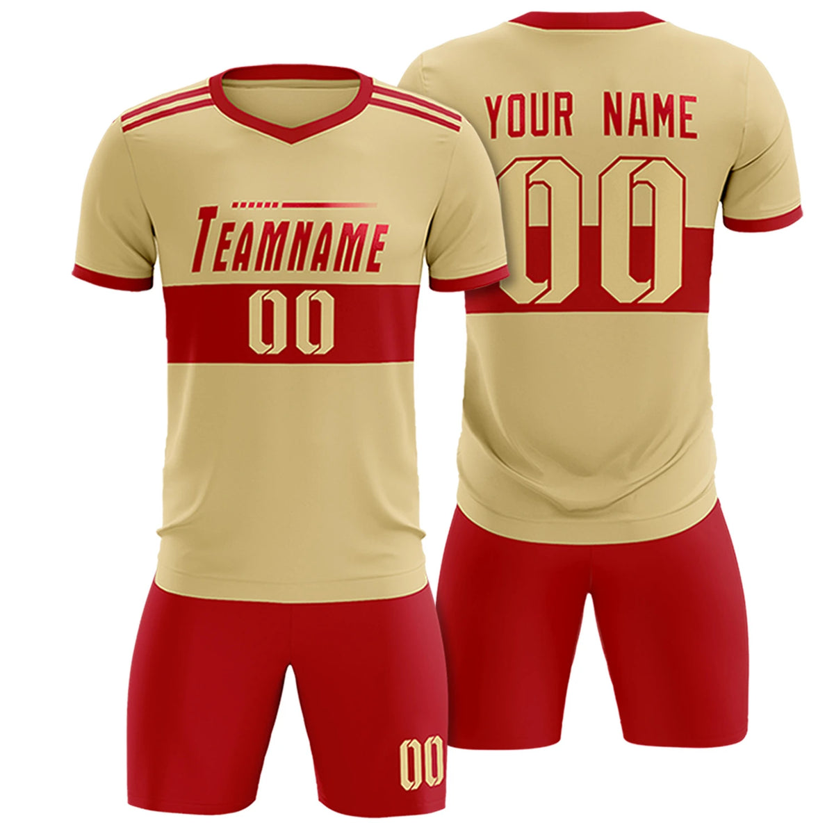 Custom Khaki Red Breathable Soccer Sets Jersey