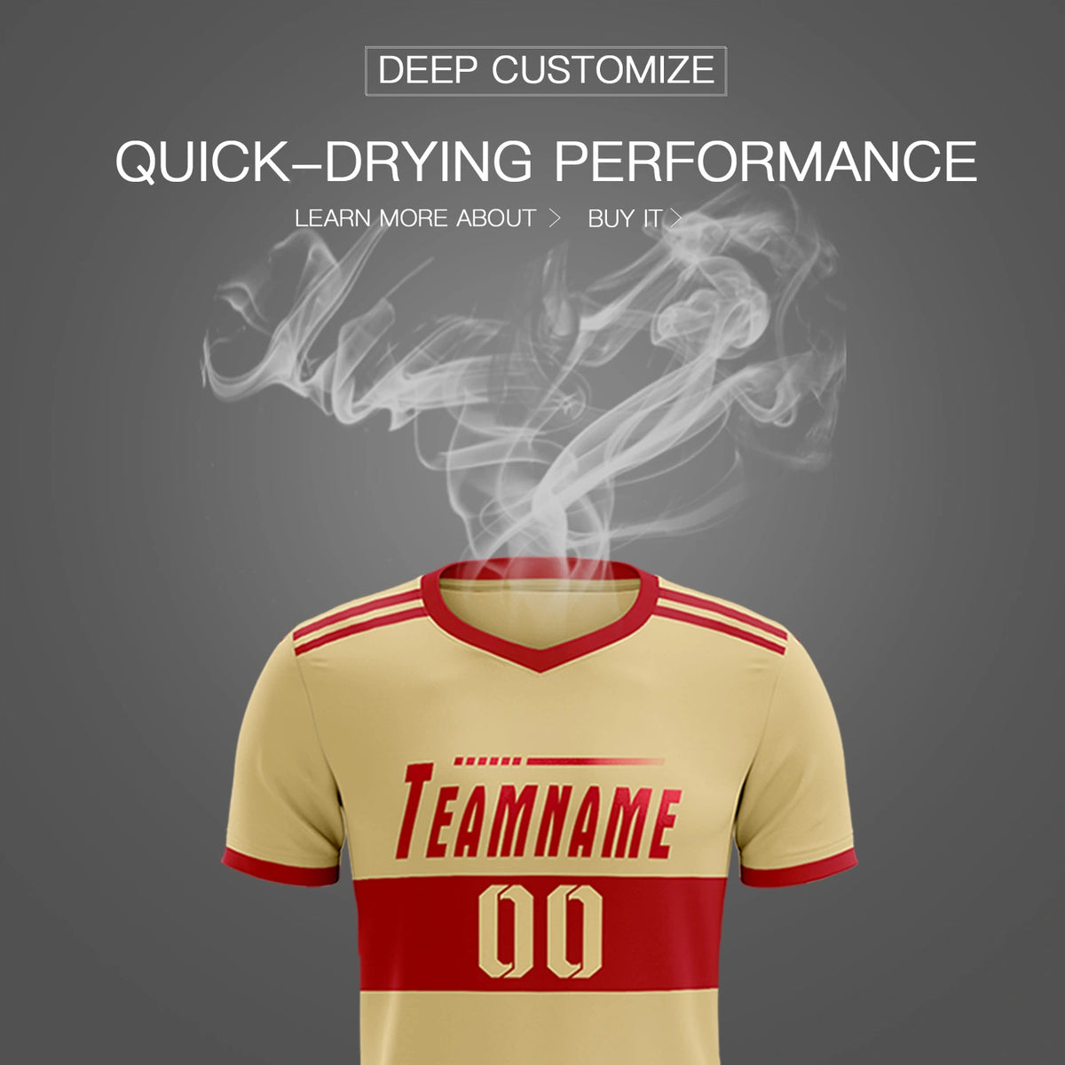 Custom Khaki Red Breathable Soccer Sets Jersey