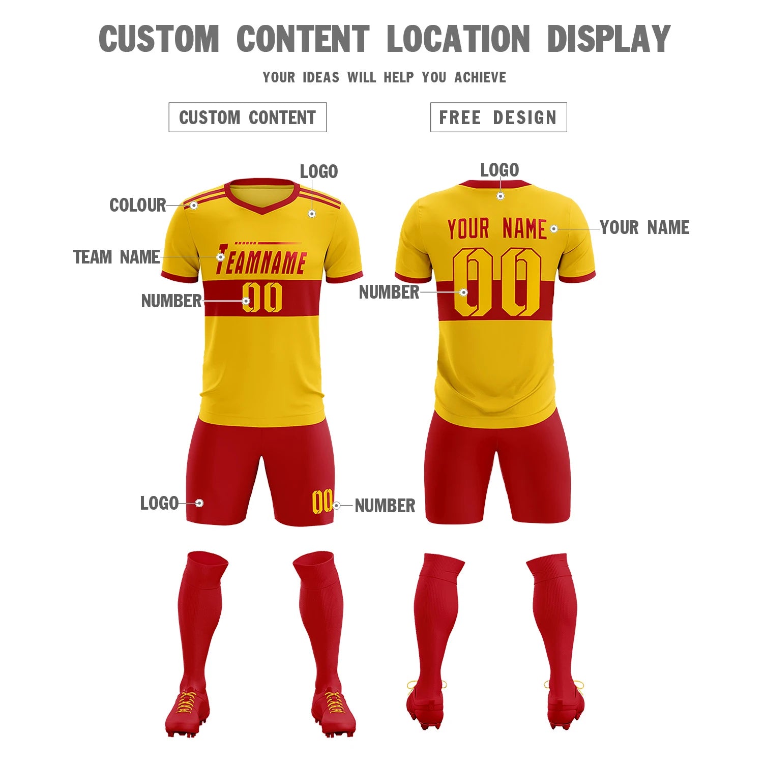 Custom Gold01 Red Breathable Soccer Sets Jersey